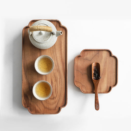 Walnut Wood Tea Table & Tray Set